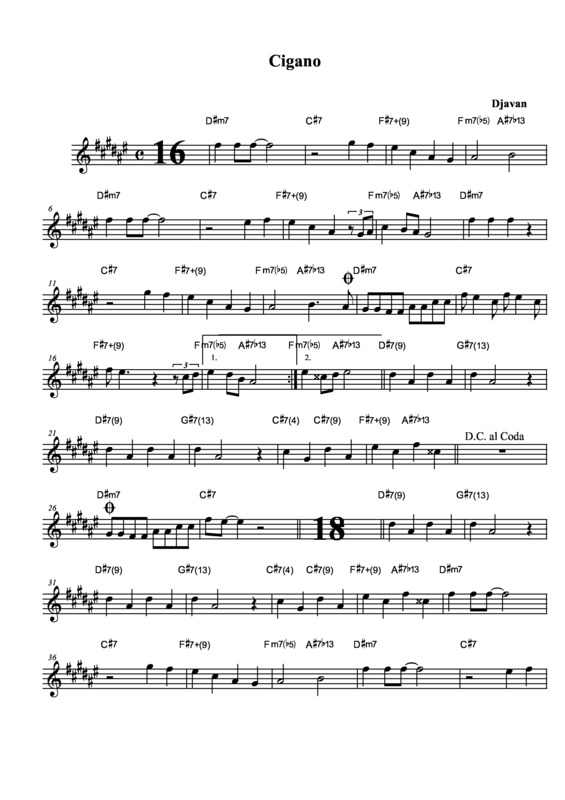 Partitura da música Cigano v.2