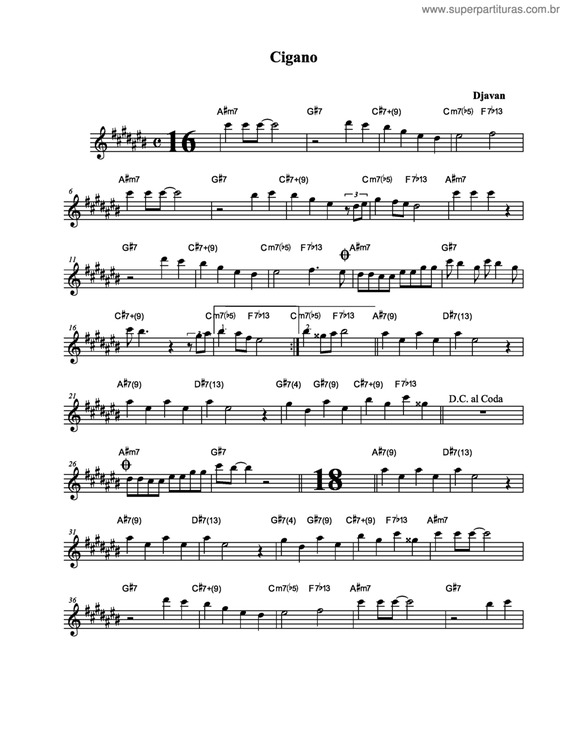 Partitura da música Cigano