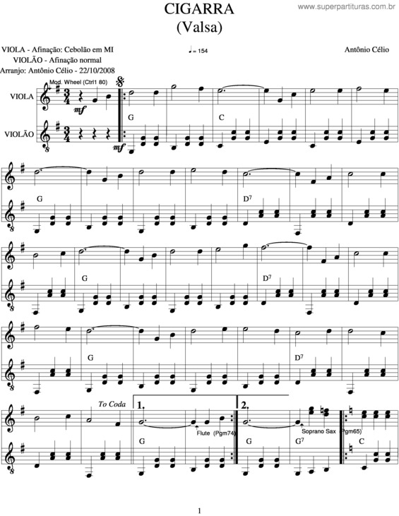 Partitura da música Cigarra v.2