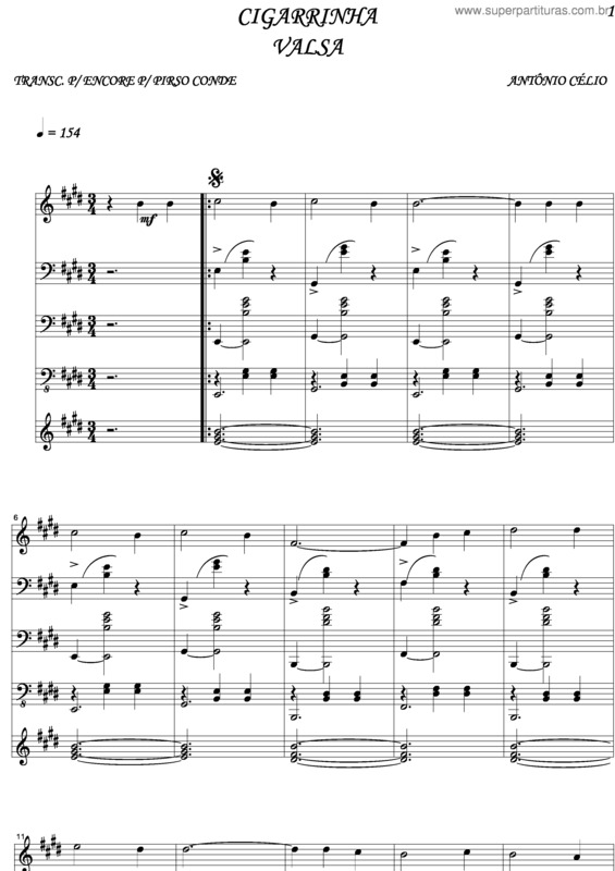 Partitura da música Cigarrinha