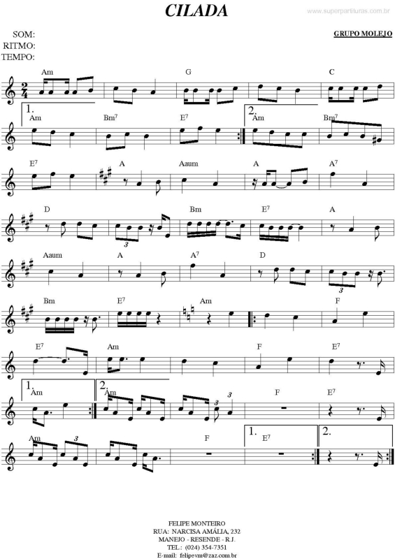 Partitura da música Cilada