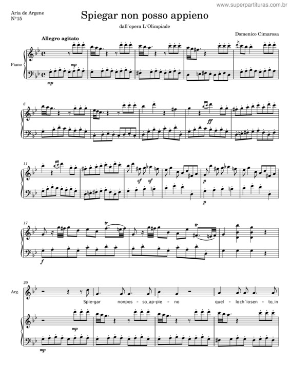 Partitura da música Cimarosa – L´Olimpiade – Spiegar Non Posso Appieno – Aria De Argene – Sopr Lírica