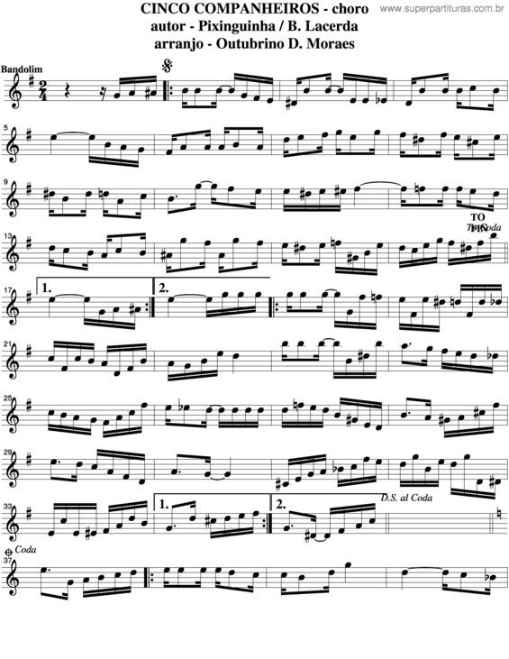 Partitura da música Cinco Companheiros