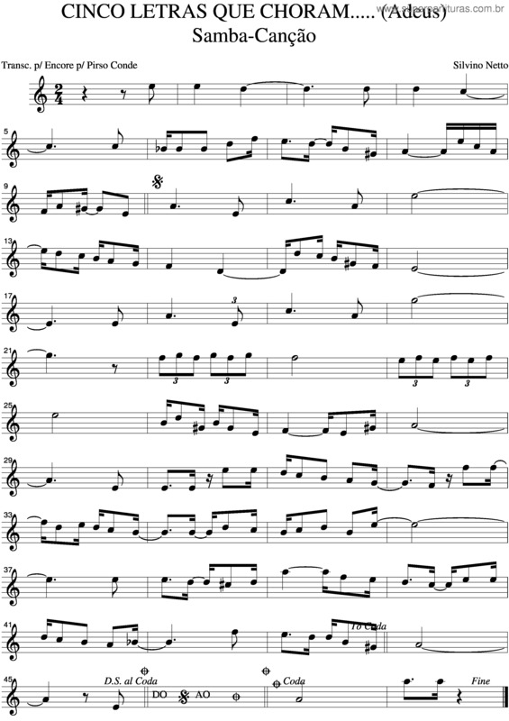 Partitura da música Cinco Letras Que Choram v.2