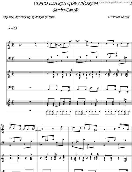Partitura da música Cinco Letras Que Choram v.3