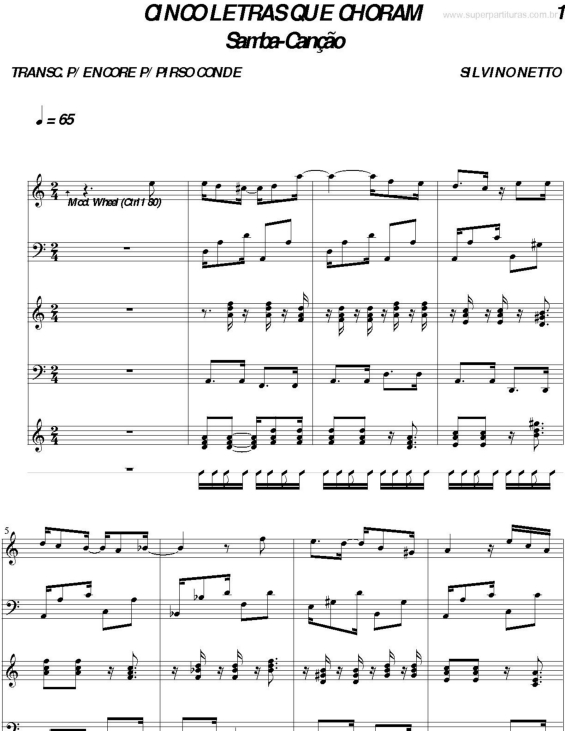 Partitura da música Cinco Letras que Choram