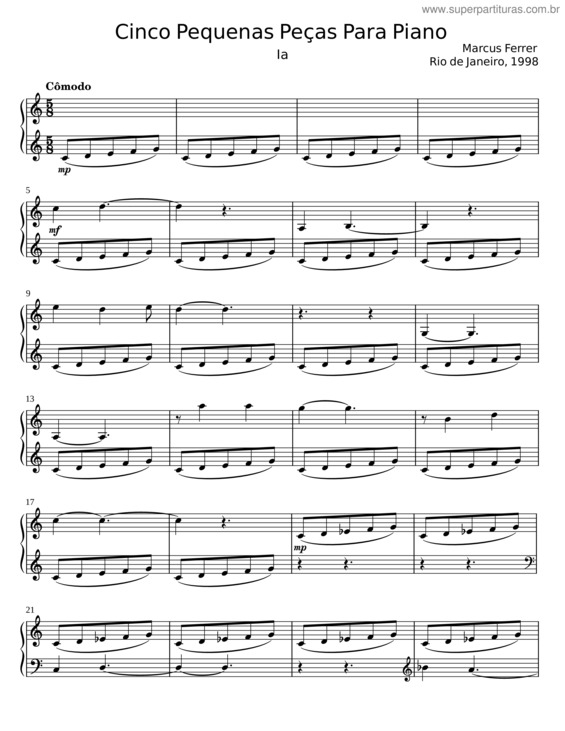 Partitura da música Cinco Pequenas Peças Para Piano