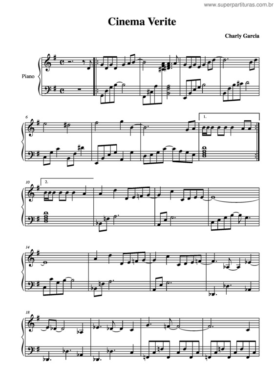 Partitura da música Cinema Verite