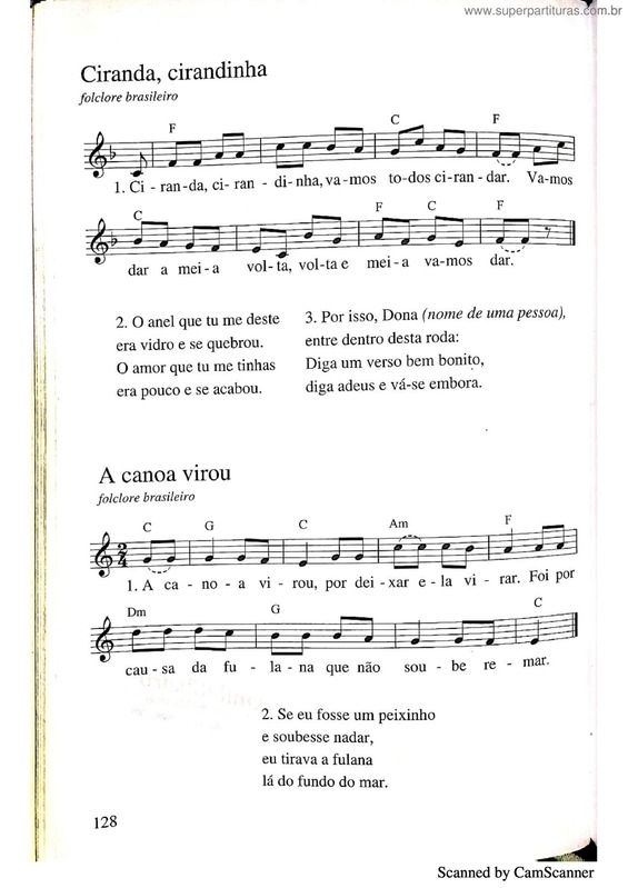 Partitura da música Ciranda, Cirandinha E A Canoa Virou