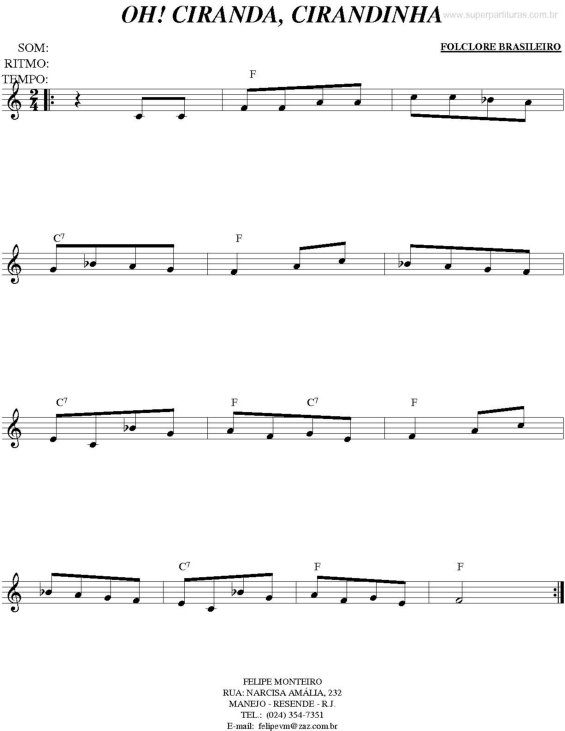 Partitura da música Ciranda, Cirandinha