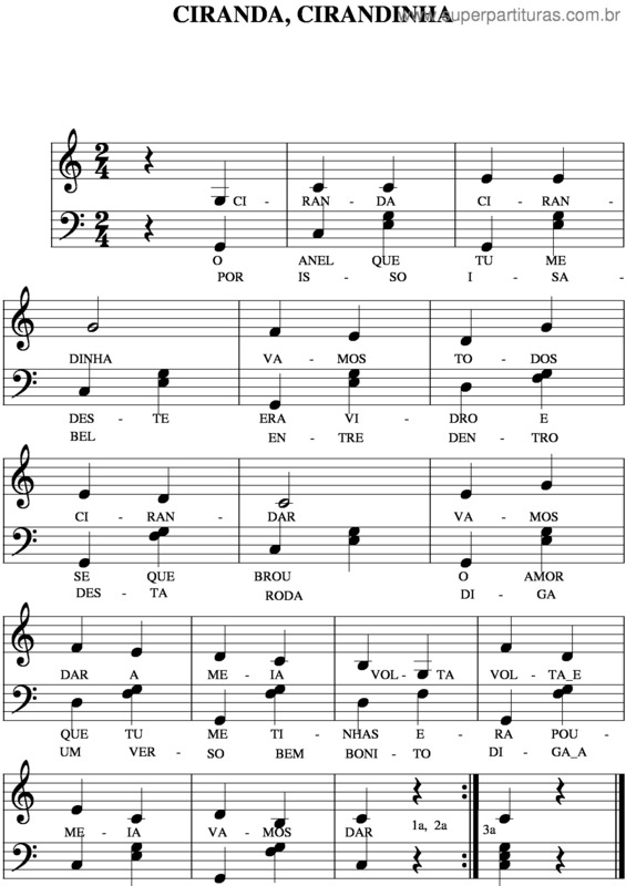 Partitura da música Ciranda Cirandinha