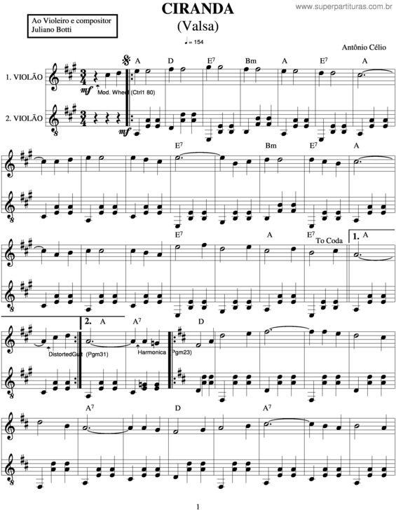 Partitura da música Ciranda