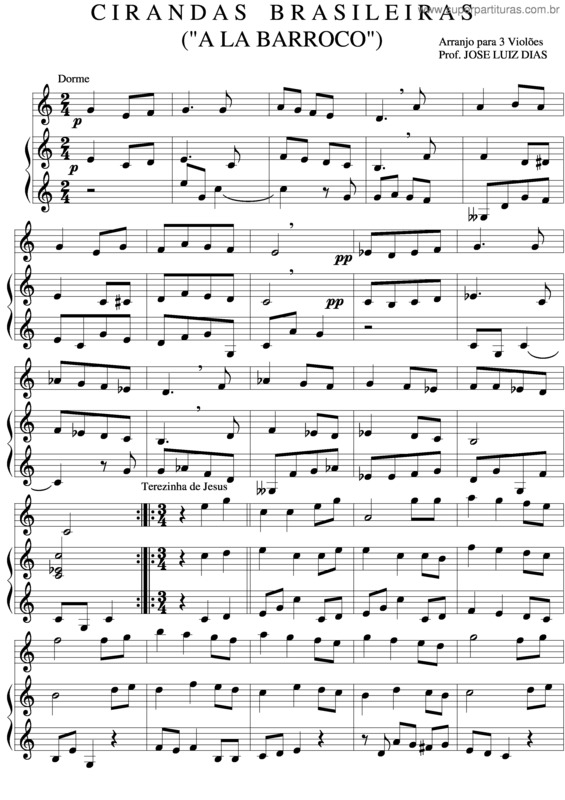 Partitura da música Cirandas Brasileiras