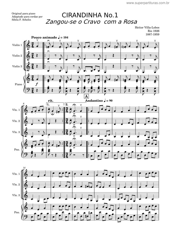 Partitura da música Cirandinhas 1. Zangou–Se O  Cravo Com A Rosa H. Villa Lobos