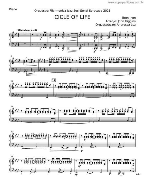Partitura da música Circle Of Life – Elton John