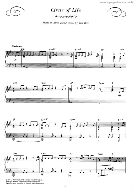 Partitura da música Circle Of Life v.4