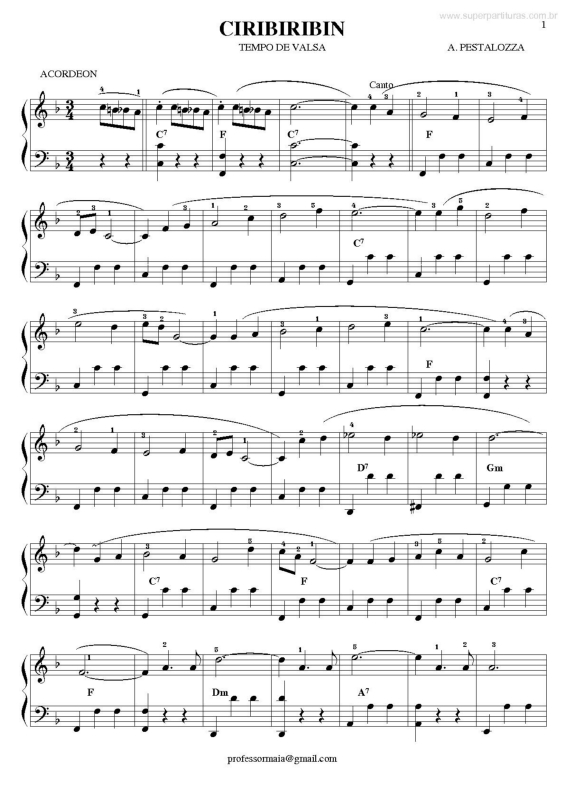Partitura da música Ciribiribin