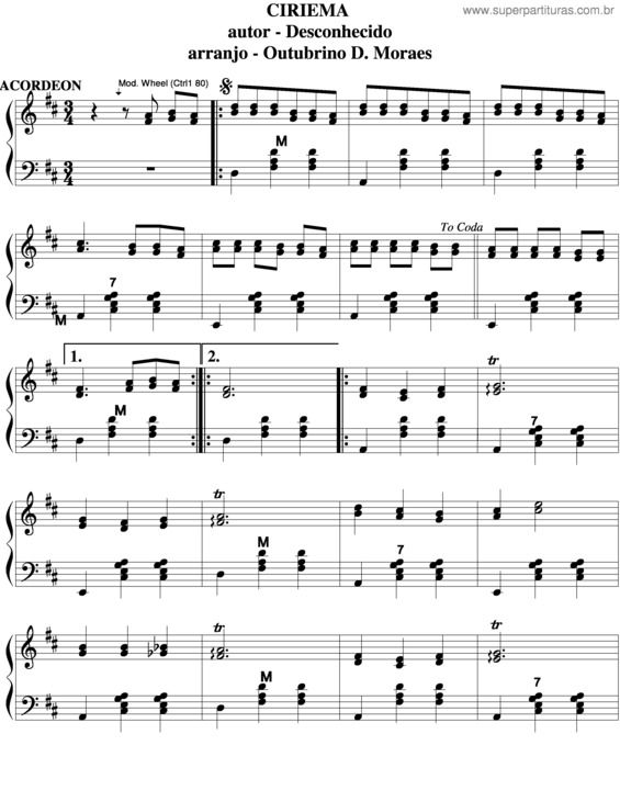 Partitura da música Ciriema