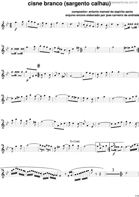 Partitura da música Cisne Branco v.3