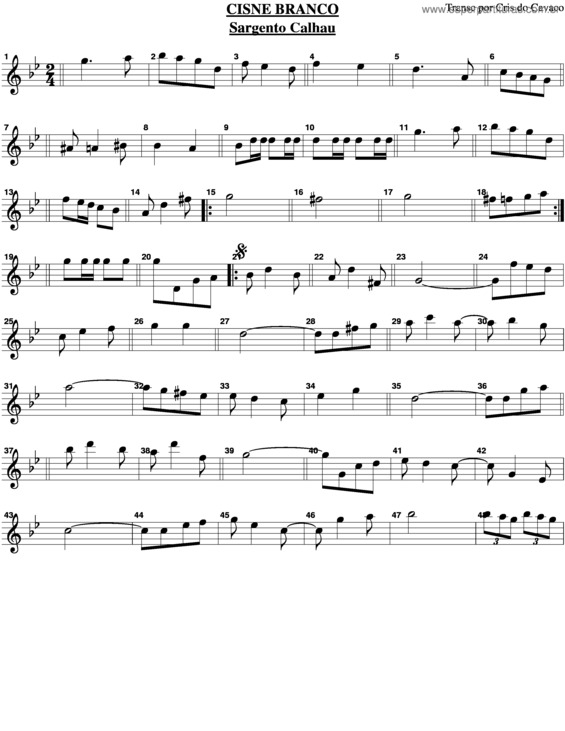 Partitura da música Cisne Branco