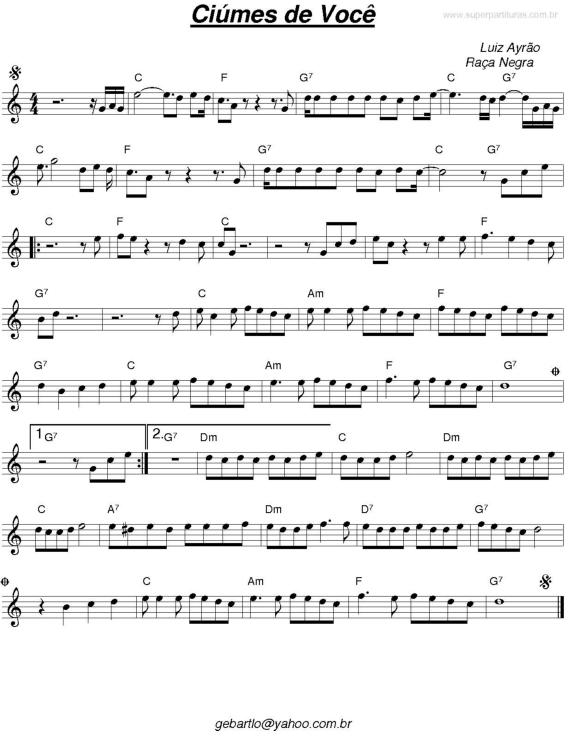 Partitura da música Ciúmes de Você v.2