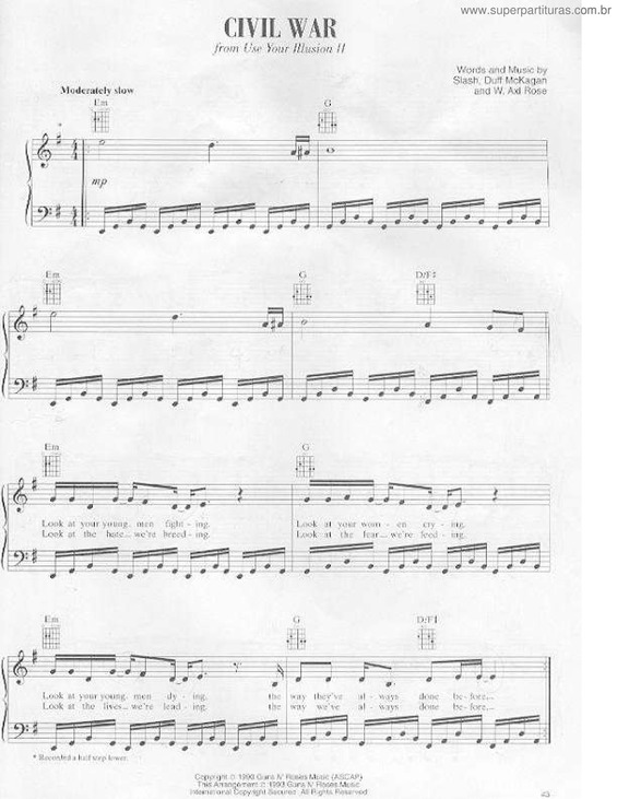 Partitura da música Civil War