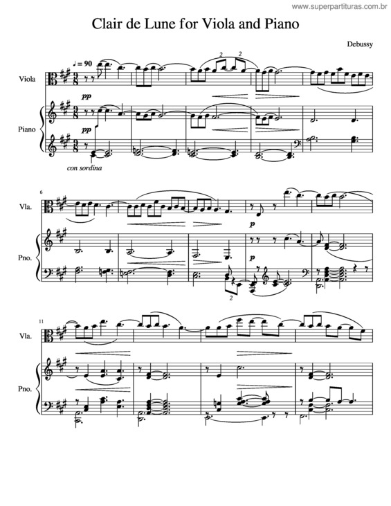 Partitura da música Clair De Lune For Viola And Piano