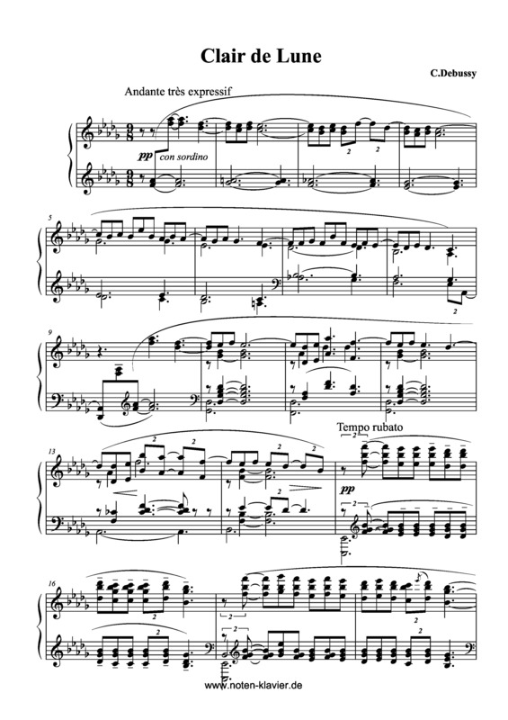 Partitura da música Clair de Lune v.3