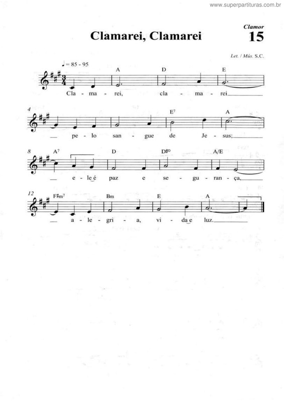 Partitura da música Clamarei, Clamarei