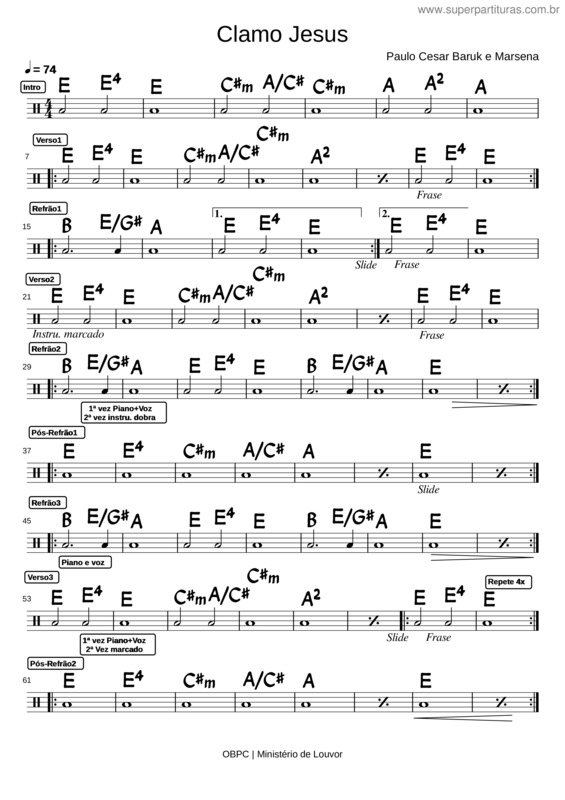 Partitura da música Clamo Jesus – Paulo Cesar Baruck Clamo Jesus