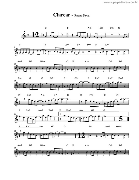 Partitura da música Clarear