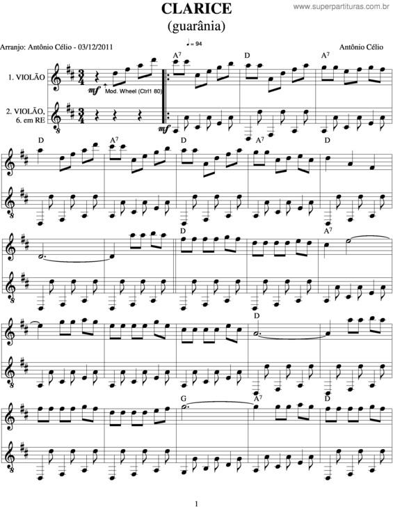 Partitura da música Clarice v.2