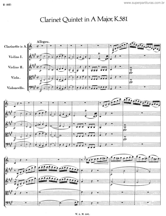 Partitura da música Clarinet Quintet