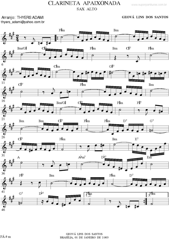 Partitura da música Clarineta Apaixonada v.2