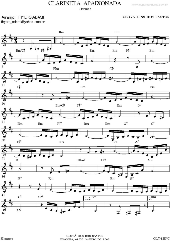 Partitura da música Clarineta apaixonada v.3