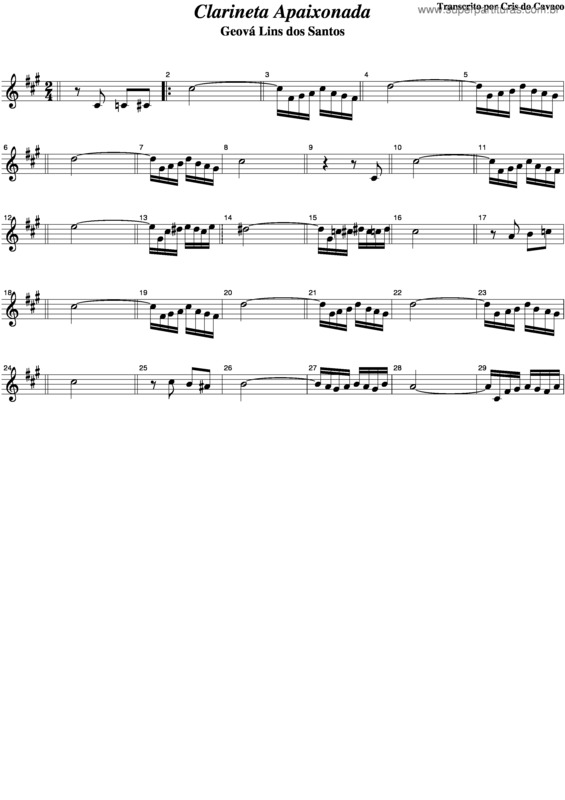 Partitura da música Clarineta Apaixonada v.4