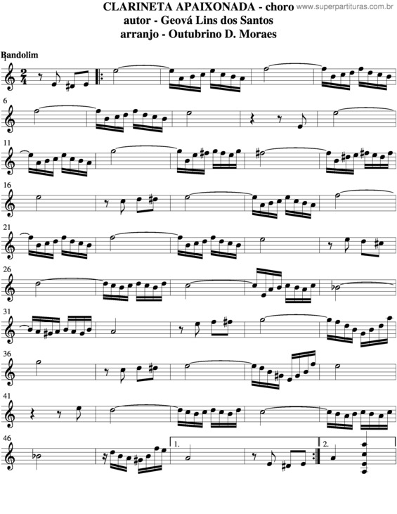 Partitura da música Clarineta Apaixonada v.5
