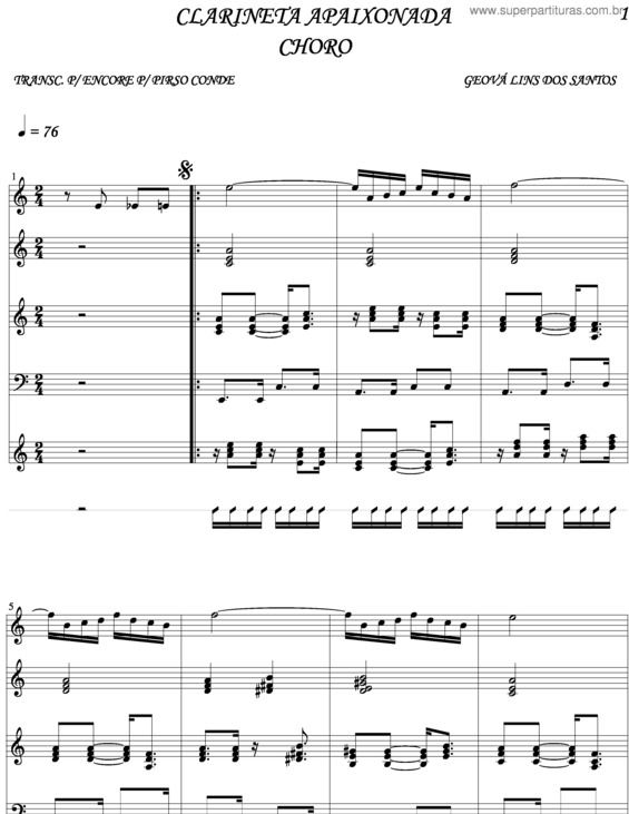 Partitura da música Clarinete Apaixonada