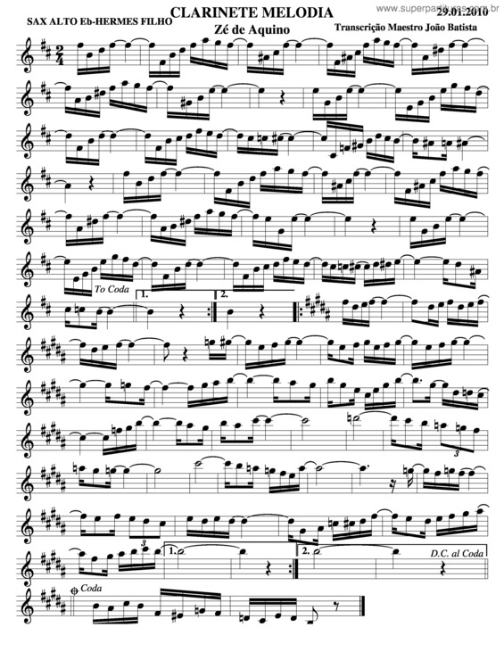 Partitura da música Clarinete Melodia