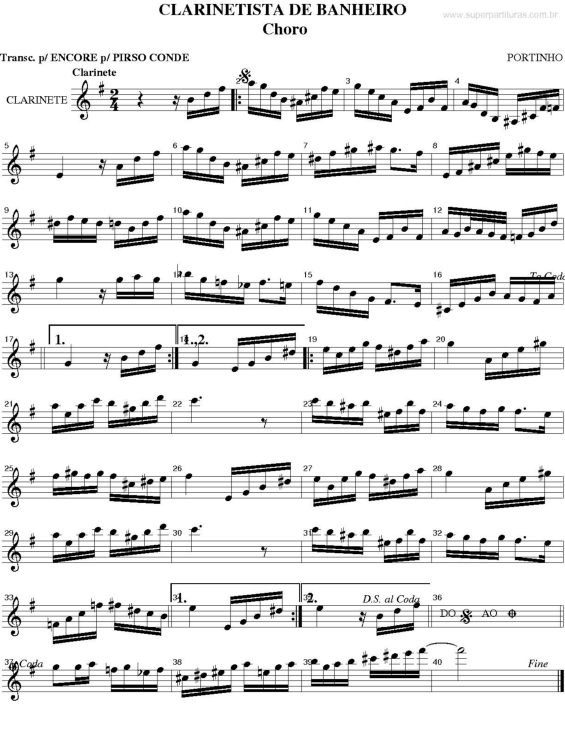 Partitura da música Clarinetista de Banheiro