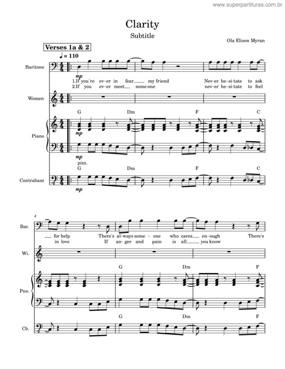 Partitura da música Clarity – Let It In /// Ola Elison Myran
