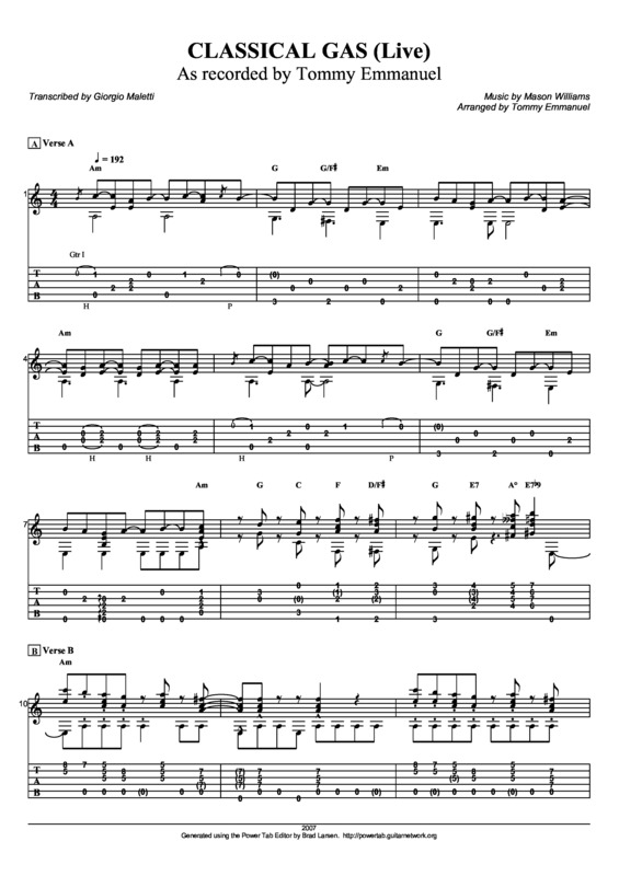 Partitura da música Classical Gas