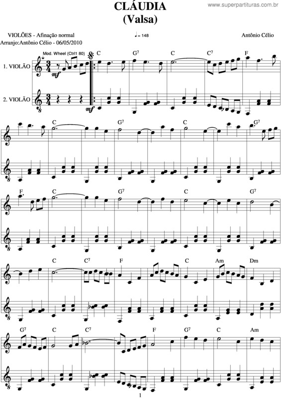 Partitura da música Cláudia v.2