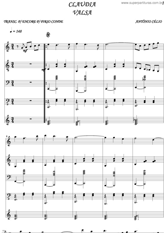 Partitura da música Cláudia