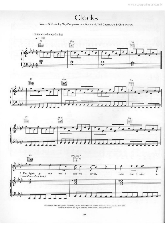 Partitura da música Clocks v.4