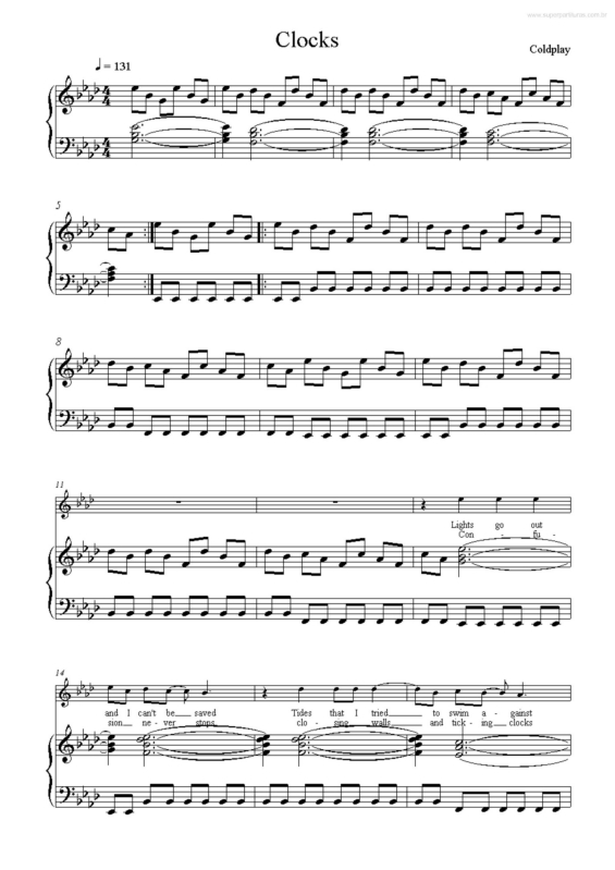 Partitura da música Clocks