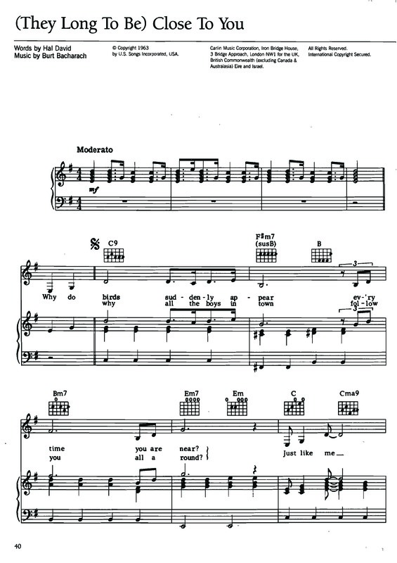 Partitura da música Close To You (The Long To Be)