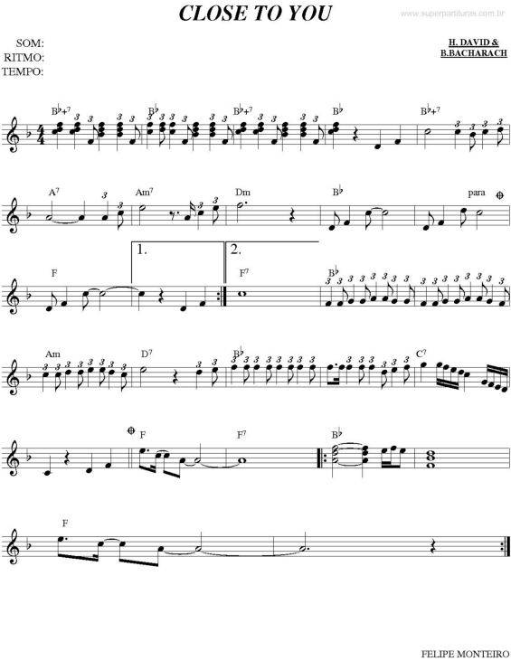 Partitura da música Close To You (They Long To Be) v.2