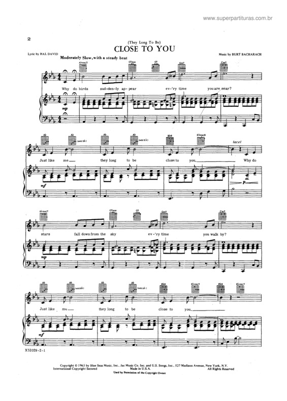 Partitura da música Close To You v.8