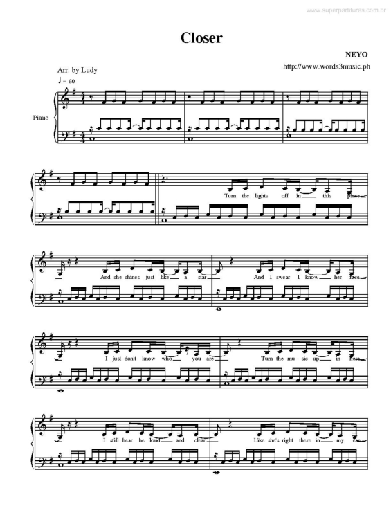 Partitura da música Closer